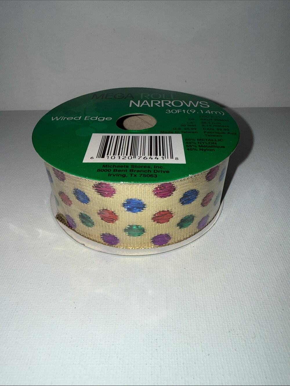 Ribbon Bow-tique Wired-Edge Gold Ribbon with Multicolor Metallic Dots